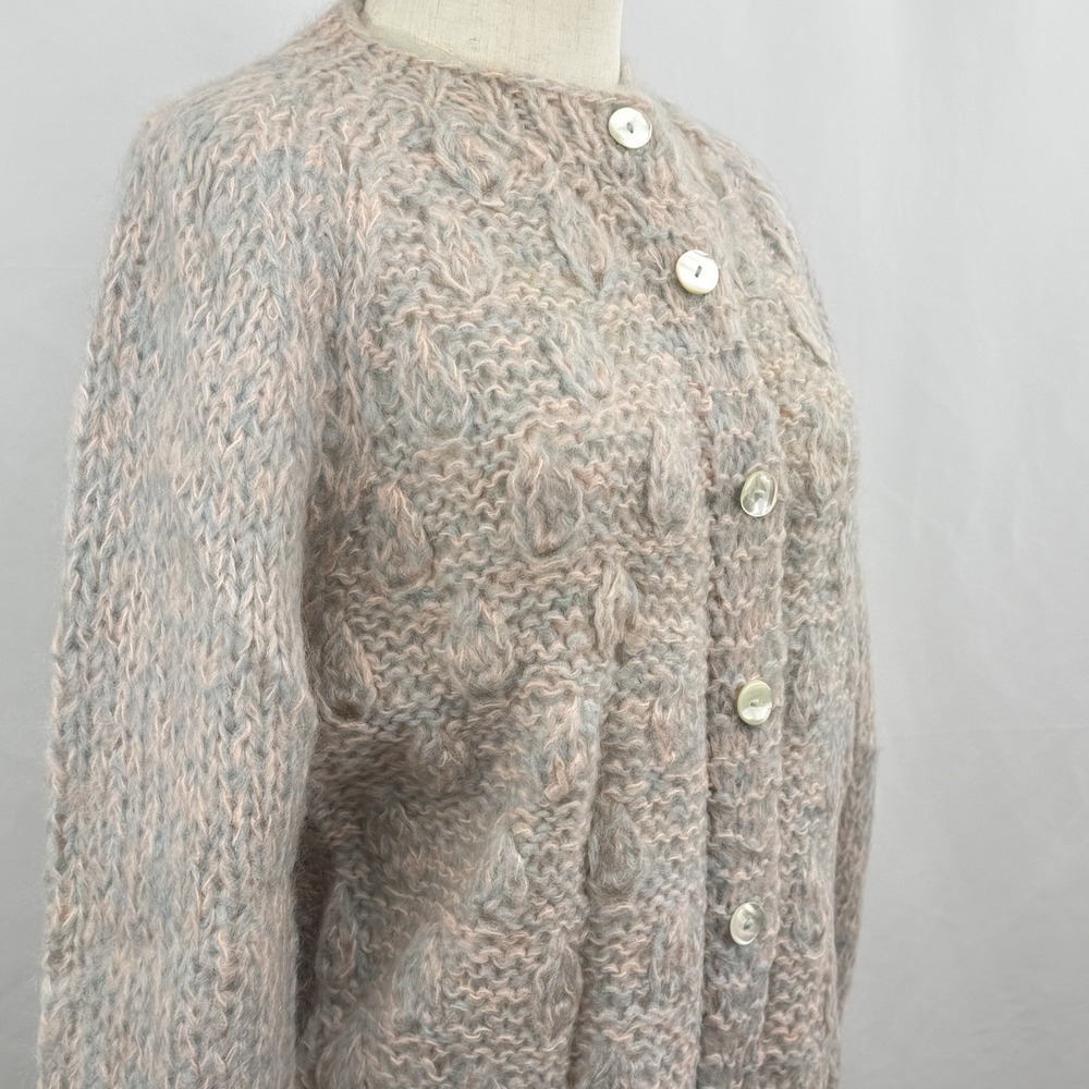 Vintage 50s Mohair Wool Cardigan Sweater Italy Dayton's Pastel Pink Blue 36 - Picture 2 of 6
